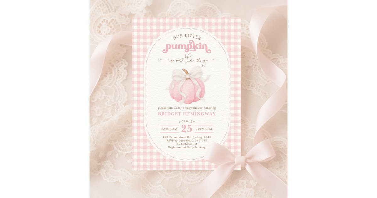 Pink Pumpkin Watercolor Bow Girl Baby Shower Invitation | Zazzle
