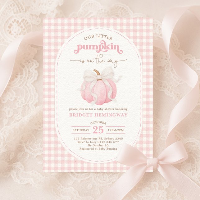 Pink Pumpkin Watercolor Bow Girl Baby Shower Invitation (Creator Uploaded)