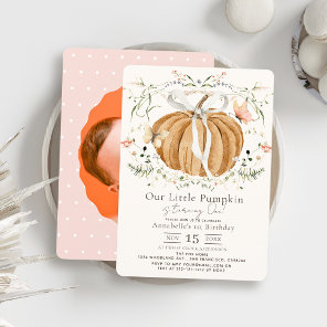 Pink Pumpkin Wildflower Butterfly 1st Birthday Invitation
