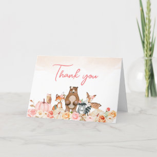 Pink Pumpkin Woodland Baby Shower Letterpress Thank You Card