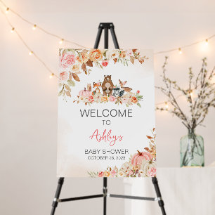 Pink Pumpkin Woodland Baby Shower Welcome Sign