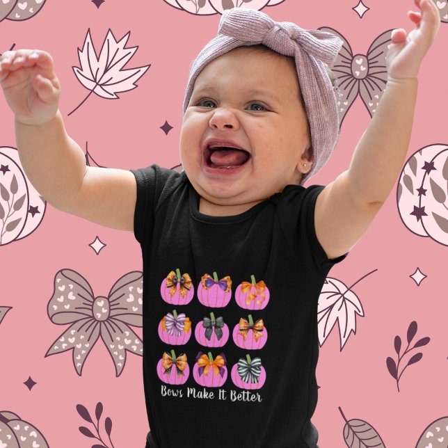 Pink Pumpkins and Coquette Bows Baby Bodysuit (This item is for display purposes only to illustrate the design element. )
