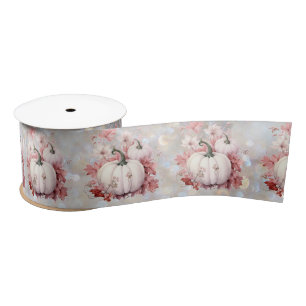 Pink pumpkins and Flowers Satin Ribbon