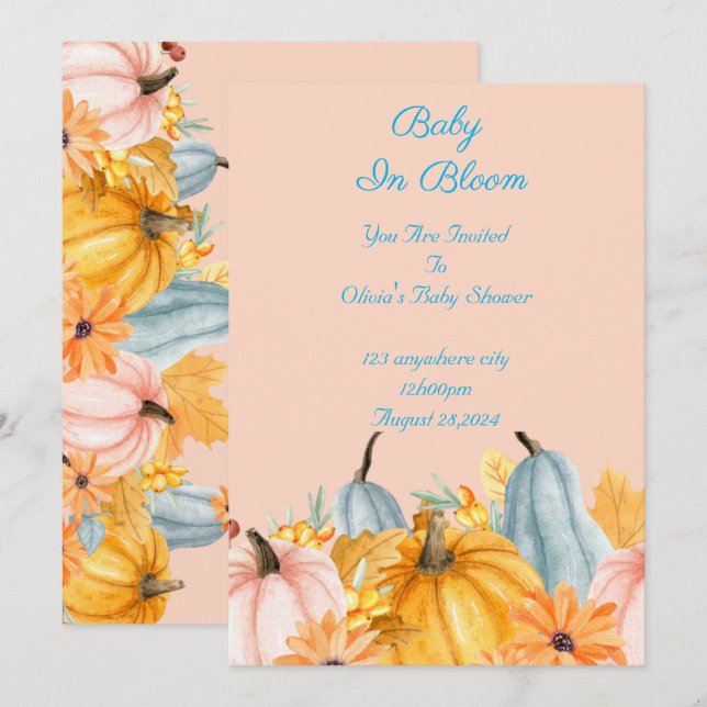 Pink Pumpkins baby shower invitation  (Front/Back)