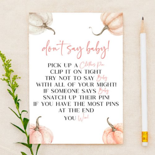 Pink Pumpkins Fall Don't Say Baby Shower Game