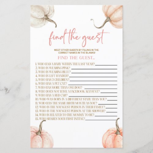 Pink Pumpkins Fall Find The Guest Baby Shower Game