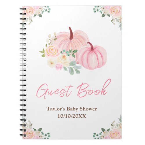 Pink Pumpkins Floral Baby Shower Guest Book