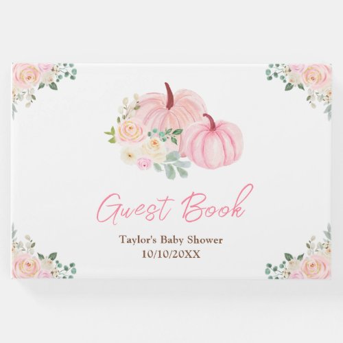 Pink Pumpkins Floral Baby Shower Guest Book