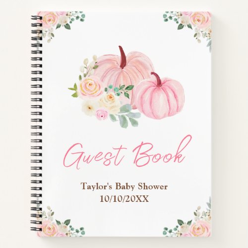 Pink Pumpkins Floral Baby Shower Guest Book