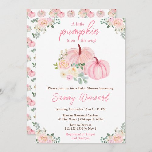 Pink Pumpkins Floral Baby Shower Invitation