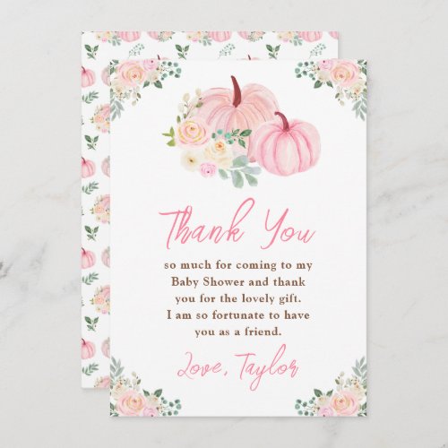 Pink Pumpkins Floral Baby Shower Thank You Card