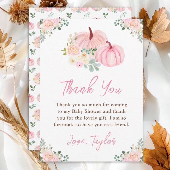 Pink Pumpkins Floral Baby Shower Thank You Card (Creator Uploaded)