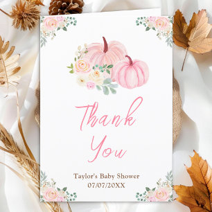 Pink Pumpkins Floral Baby Shower Thank You Card