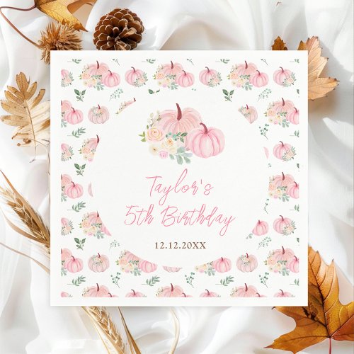 Pink Pumpkins Floral Birthday Party Napkins