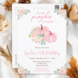Pink Pumpkins Floral Birthday Party Postcard