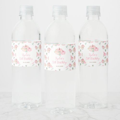 Pink Pumpkins Floral Birthday Party Water Bottle Label