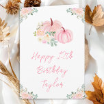 Pink Pumpkins Floral Happy Birthday Card<br><div class="desc">This cute and whimsical birthday card can be personalized with a name or title such as daughter, granddaughter, niece, friend etc. The design features pastel pink pumpkins and beautiful floral arrangements. The text combines handwritten script and modern sans serif fonts for a stylish and modern look. This is perfect for...</div>