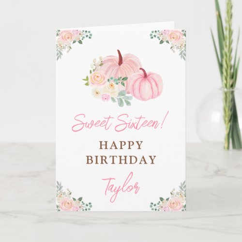 Pink Pumpkins Floral Sweet Sixteen Birthday Card