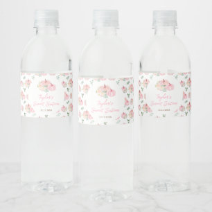 Pink Pumpkins Floral Sweet Sixteen Water Bottle Label