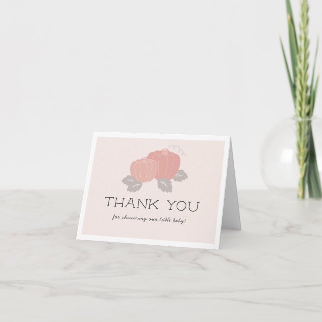 Pink Pumpkins Girl Baby Shower Thank You Card (Front)