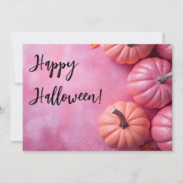 Pink Pumpkins Halloween Greeting Card (Front)