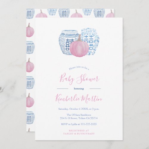 Pink Pumpkins Preppy Little Girl Baby Shower Invitation