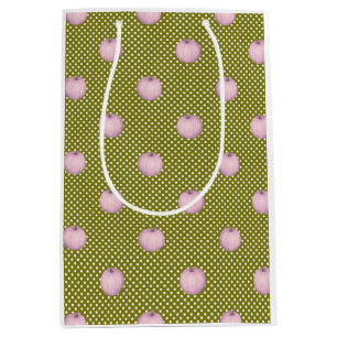 Pink Pumpkins Sage Green Cute Polka Dots Medium Gift Bag