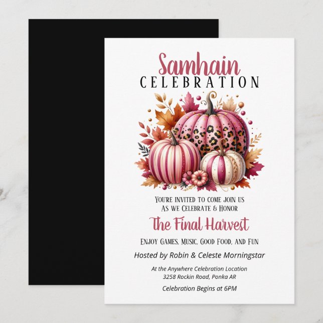 Pink Pumpkins Samhain Harvest Halloween Party Invitation (Front/Back)