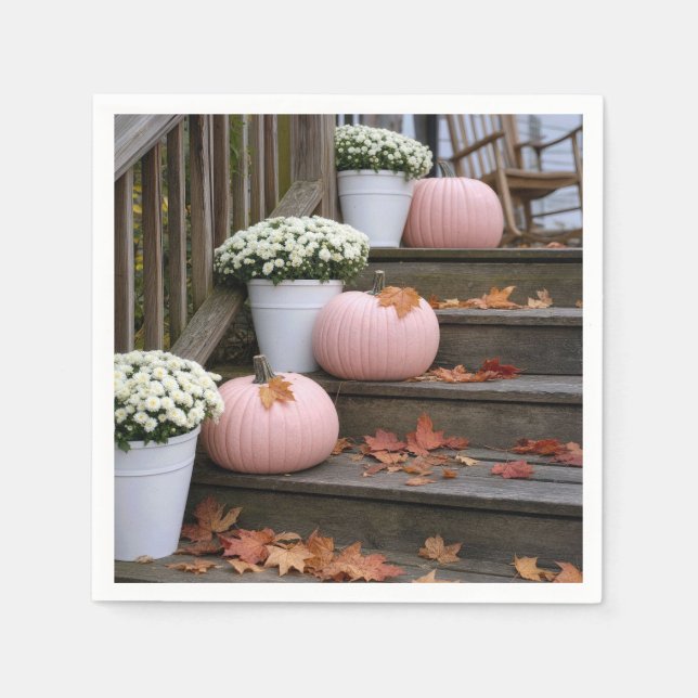 Pink Pumpkins with Fall Mums Napkins (Front)