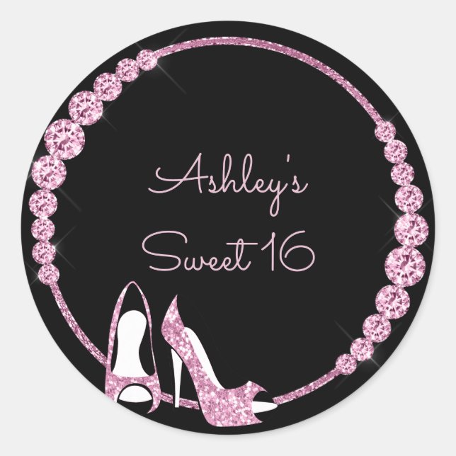 Pink Pumps and Diamonds Customizable Classic Round Sticker (Front)