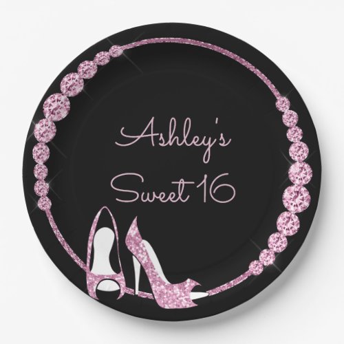 Pink Pumps and Diamonds Customizable Paper Plates