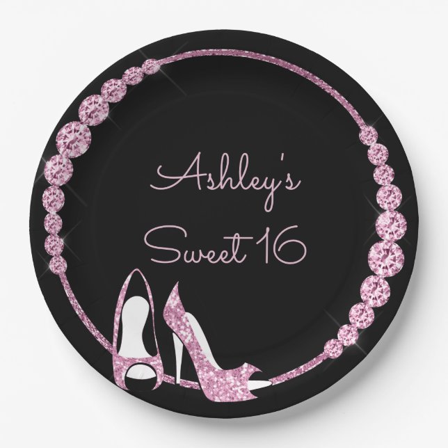 Pink Pumps and Diamonds Customizable Paper Plates (Front)