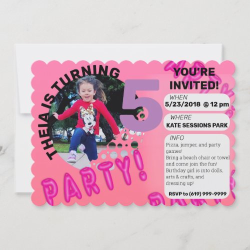 Pink Punch Cute Kids Birthday Party No Border Invitation