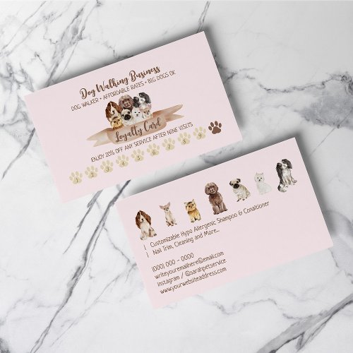 Pink Punch Dog Walker Loyalty Discount Paw Business Card