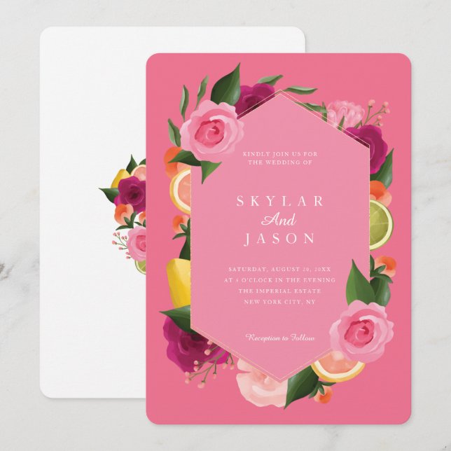 Pink Punch Watercolour Fruity Citrus Floral Pink Invitation (Front/Back)