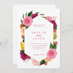 Pink Punch Watercolour Fruity Citrus Floral White Invitation