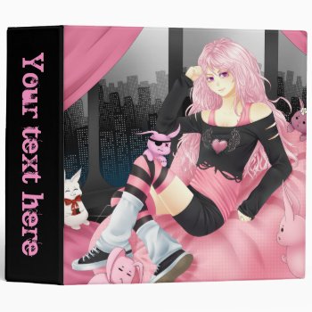 Pink Punk Anime Girl 2" Binder by DiaSuuArt at Zazzle