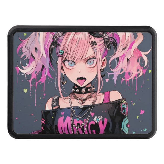 Pink Punk Rocker Anime Girl Hitch Cover (Front)