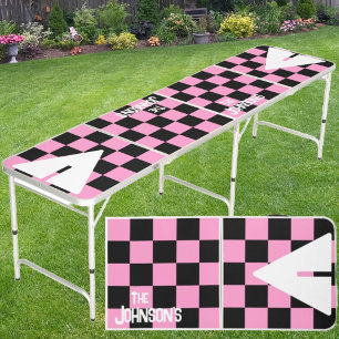 Pink Punk Rocker with Name Beer Pong Table