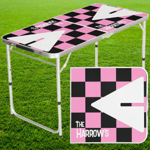 Pink Punk Rocker with Name Tailgate Beer Pong Table
