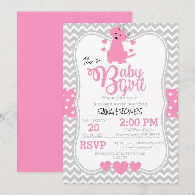 Pink Puppy Baby Shower Invitation (Front/Back)