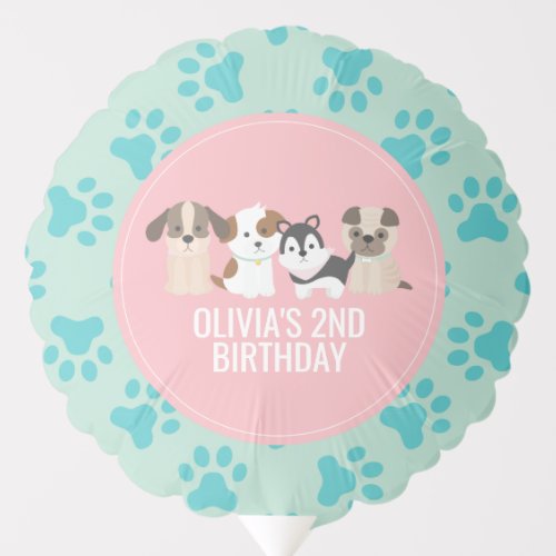 Pink Puppy birthday party balloons paw prints