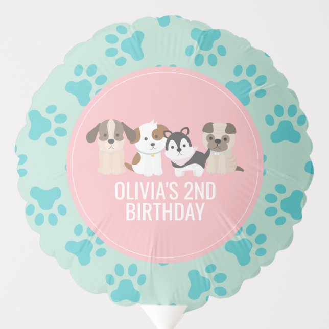 Pink Puppy birthday party balloons paw prints (Front)