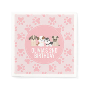 Pink Puppy birthday party napkins paw prints