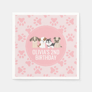 Pink Puppy birthday party napkins paw prints