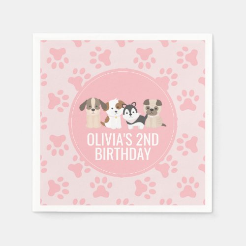 Pink Puppy birthday party napkins paw prints