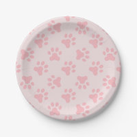 Pink Puppy birthday party plates paw prints