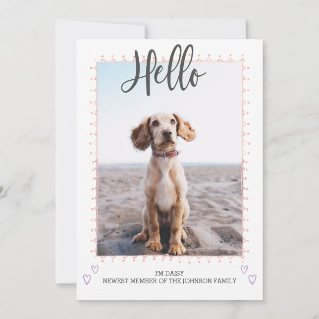 Pink Puppy Dog Adoption Announcement Photo Card (Front)
