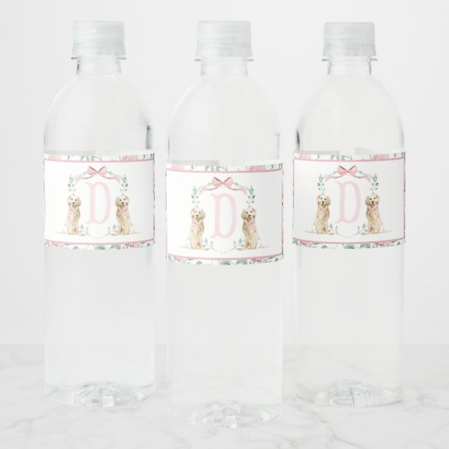 Pink Puppy Dog Baby Shower Water Bottle Labels (Bottles)