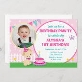 Pink Puppy Dog Birthday Invitation 5x7 Photo Card (Front/Back)